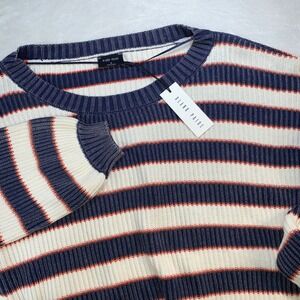 BLANK PAIGE Striped Knit Oversized Sweater Navy Cream Orange Crew Neck Medium‎